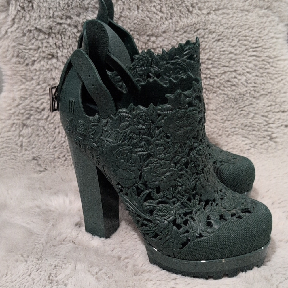 Melissa Dark Green Floral Heels